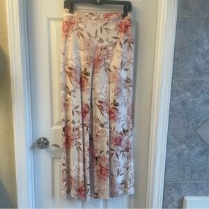 NEW Express Floral Pull-On Linen Blend Wide-leg Pants